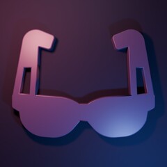 Purple Sport cycling sunglasses icon isolated on purple-blue background. Sport glasses icon. Minimalism concept. 3D render illustration