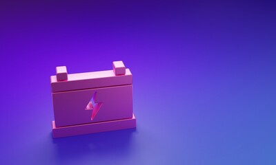 Pink Car battery icon isolated on purple-blue background. Accumulator battery energy power and...