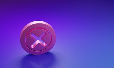 Pink X Mark, Cross in circle icon isolated on purple-blue background. Check cross mark icon....