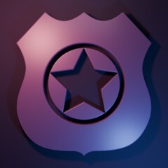 Purple Police badge icon isolated on purple-blue background. Sheriff badge sign. Minimalism concept. 3D render illustration