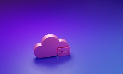 Pink Cloud mail server icon isolated on purple-blue background. Cloud server hosting for email. Online message service. Mailbox sign. Minimalism concept. 3D render illustration