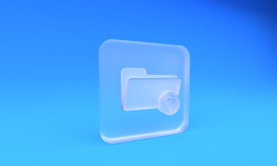 Frosted glass Unknown directory icon isolated on blue background. Magnifying glass and folder....