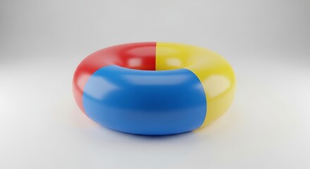 A 3D rendered torus displays blue, red, and yellow sections against a plain background