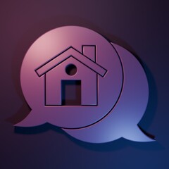 Purple Real estate message house in speech bubble icon isolated on purple-blue background....