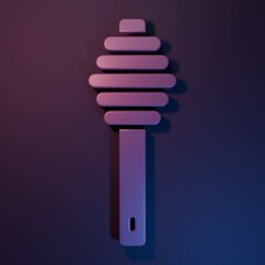 Purple Honey dipper stick icon isolated on purple-blue background. Honey ladle. Minimalism concept....