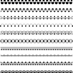 Black and white decorative borders and dividers with geometric patterns vector