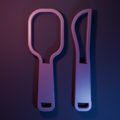 Purple Knife and spoon icon isolated on purple-blue background. Cooking utensil. Cutlery sign. Minimalism concept. 3D render illustration