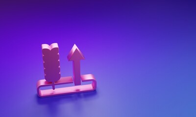 Pink Cereals set with rice, wheat, corn, oats, rye, barley icon isolated on purple-blue background. Ears of wheat bread symbols. Minimalism concept. 3D render illustration