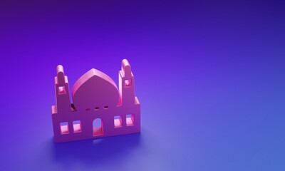 Obraz premium Pink Muslim Mosque icon isolated on purple-blue background. Minimalism concept. 3D render illustration