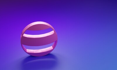 Pink Planet icon isolated on purple-blue background. Minimalism concept. 3D render illustration