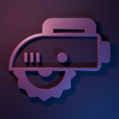 Purple Electric circular saw with steel toothed disc icon isolated on purple-blue background. Electric hand tool for cutting wood or metal. Minimalism concept. 3D render illustration