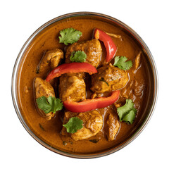 Delicious chicken curry with red peppers and fresh cilantro