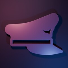Purple Pilot hat icon isolated on purple-blue background. Minimalism concept. 3D render illustration