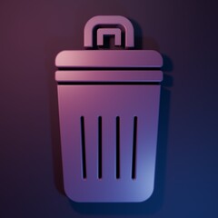 Purple Trash can icon isolated on purple-blue background. Garbage bin sign. Recycle basket icon....