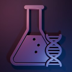 Purple DNA research, search icon isolated on purple-blue background. Genetic engineering, genetics testing, cloning, paternity testing. Minimalism concept. 3D render illustration