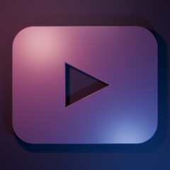 Purple Play button icon isolated on purple-blue background. Minimalism concept. 3D render...