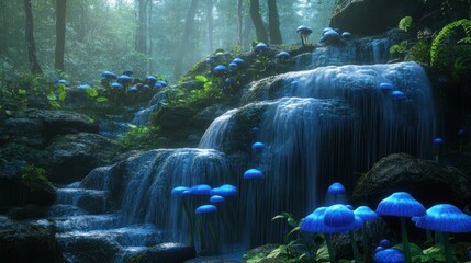 Magical waterfall in enchanting forest