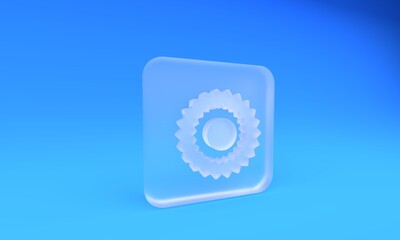 Frosted glass Sun icon isolated on blue background. Square frosted glass button. 3D render illustration