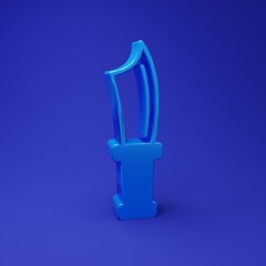 Blue Diving knife icon isolated on blue background. Minimalism concept. 3D render illustration