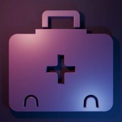 Purple First aid kit icon isolated on purple-blue background. Medical box with cross. Medical equipment for emergency. Healthcare concept. Minimalism concept. 3D render illustration