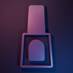 Purple Bottle of nail polish icon isolated on purple-blue background. Minimalism concept. 3D render illustration