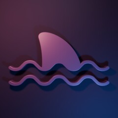 Purple Shark fin in ocean wave icon isolated on purple-blue background. Minimalism concept. 3D render illustration