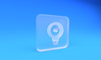 Frosted glass Gauge scale icon isolated on blue background. Satisfaction, temperature, manometer, risk, rating, performance, speed tachometer. Square frosted glass button. 3D render illustration