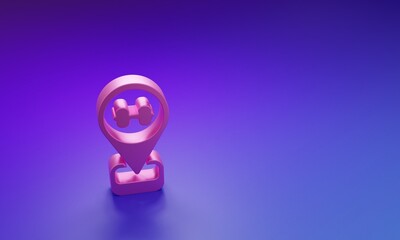 Pink Location gym icon isolated on purple-blue background. Minimalism concept. 3D render illustration