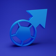 Blue Soccer football ball icon isolated on blue background. Sport equipment. Minimalism concept. 3D render illustration