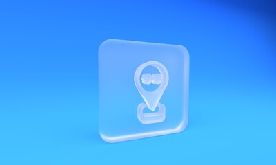 Frosted glass Location gym icon isolated on blue background. Square frosted glass button. 3D render illustration