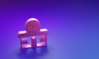 Pink Gym building icon isolated on purple-blue background. Sport club. Minimalism concept. 3D render illustration