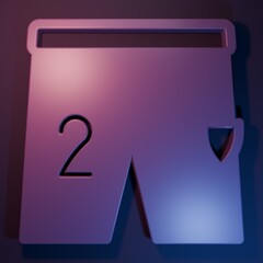 Purple Shorts for playing football icon isolated on purple-blue background. Minimalism concept. 3D...