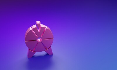 Pink Lucky wheel icon isolated on purple-blue background. Minimalism concept. 3D render illustration