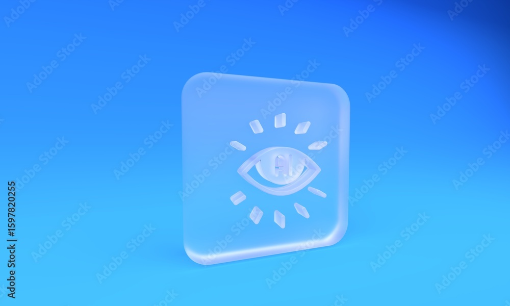 Poster frosted glass artificial intelligence ai icon on blue background. machine learning, cloud computing,