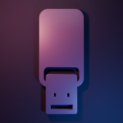 Purple USB flash drive icon isolated on purple-blue background. Minimalism concept. 3D render illustration