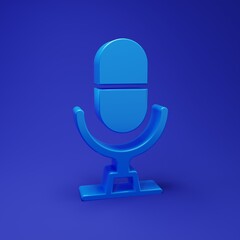 Blue Microphone voice device icon isolated on blue background. Microphone interpreter and alphabet letters. Minimalism concept. 3D render illustration