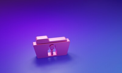 Pink Folder and lock icon isolated on purple-blue background. Closed folder and padlock. Security, safety, protection concept. Minimalism concept. 3D render illustration