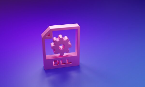 Pink DLL file document. Download dll button icon isolated on purple-blue background. DLL file symbol. Minimalism concept. 3D render illustration