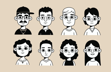set of people faces diverse characters