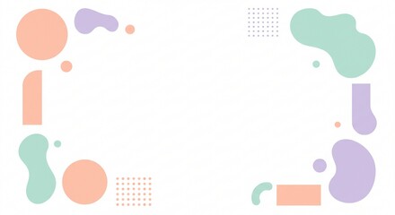 Abstract background with pastel shapes and geometric elements arranged around a central white space.