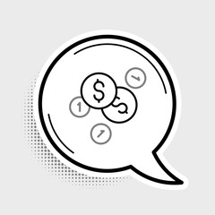 Line Coin money with dollar symbol icon isolated on grey background. Banking currency sign. Cash symbol. Colorful outline concept. Vector