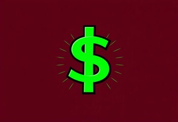 Obraz premium Stylized green dollar sign icon, bold lines, vibrant color, accounting, art