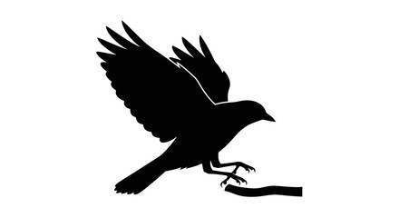 Obraz premium Bird Taking Off from Branch Silhouette - Vector Stock Photo Icon