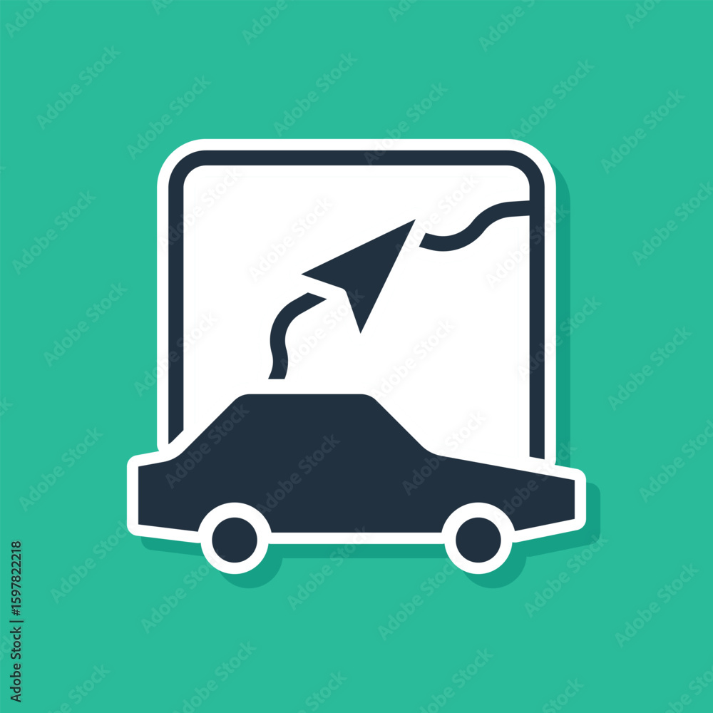 Poster blue infographic of city map navigation icon isolated on green background. mobile app interface conc