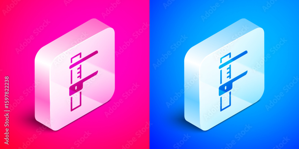 Aufkleber isometric calliper or caliper and scale icon isolated on pink and blue background. precision measuri
