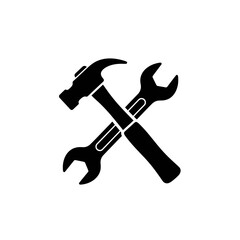 Crossed Hammer and Wrench - Vector Tools and Construction Icon