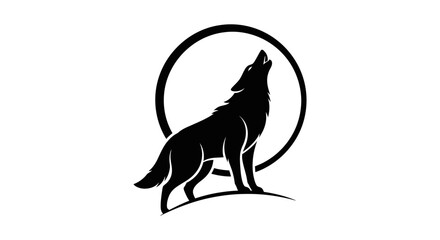 Howling Wolf Under Full Moon - Vector Wildlife and Nature Icon