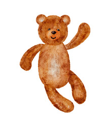 Brown teddy bear watercolor illustration on white. Vector illustration