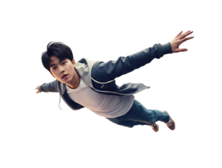 Urban Flight: Young Man Above City