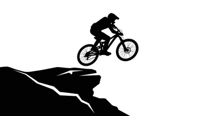 Mountain Biker Mid-Jump Over Ledge